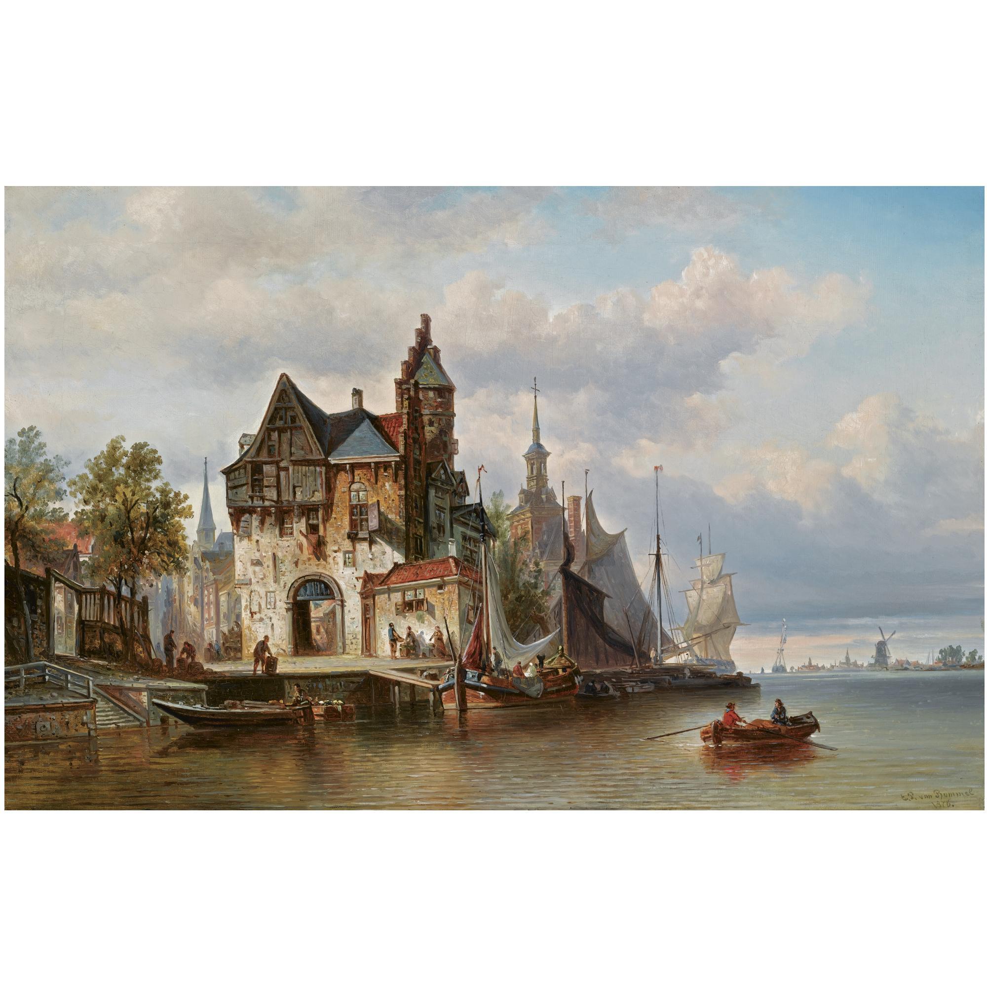 Elias Pieter van Bommel - Dutch A View Of Rotterdam With The Hoofdpoort 