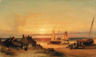 Elias Pieter Van Bommel - Fishing village at sunrise