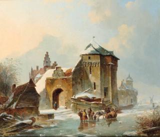 Elias Pieter van Bommel - Skaters by a fortified mansion