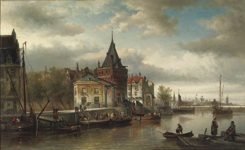 Elias Pieter van Bommel - The Prins Hendrikkade by the Schreierstoren, Amsterdam