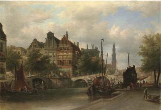 Elias Van Bommel - Canal Scene, Amsterdam
