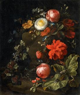 Elias van den Broeck - Blumenstillleben mit Insekten
