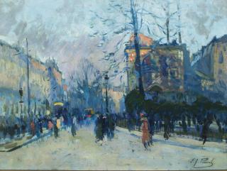 Elie-Anatole Pavil - A Parisian Boulevard At Dusk