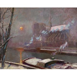 Elie Anatole Pavil - Quai De La Tournelle Au Coucher De Soleil En Hiver