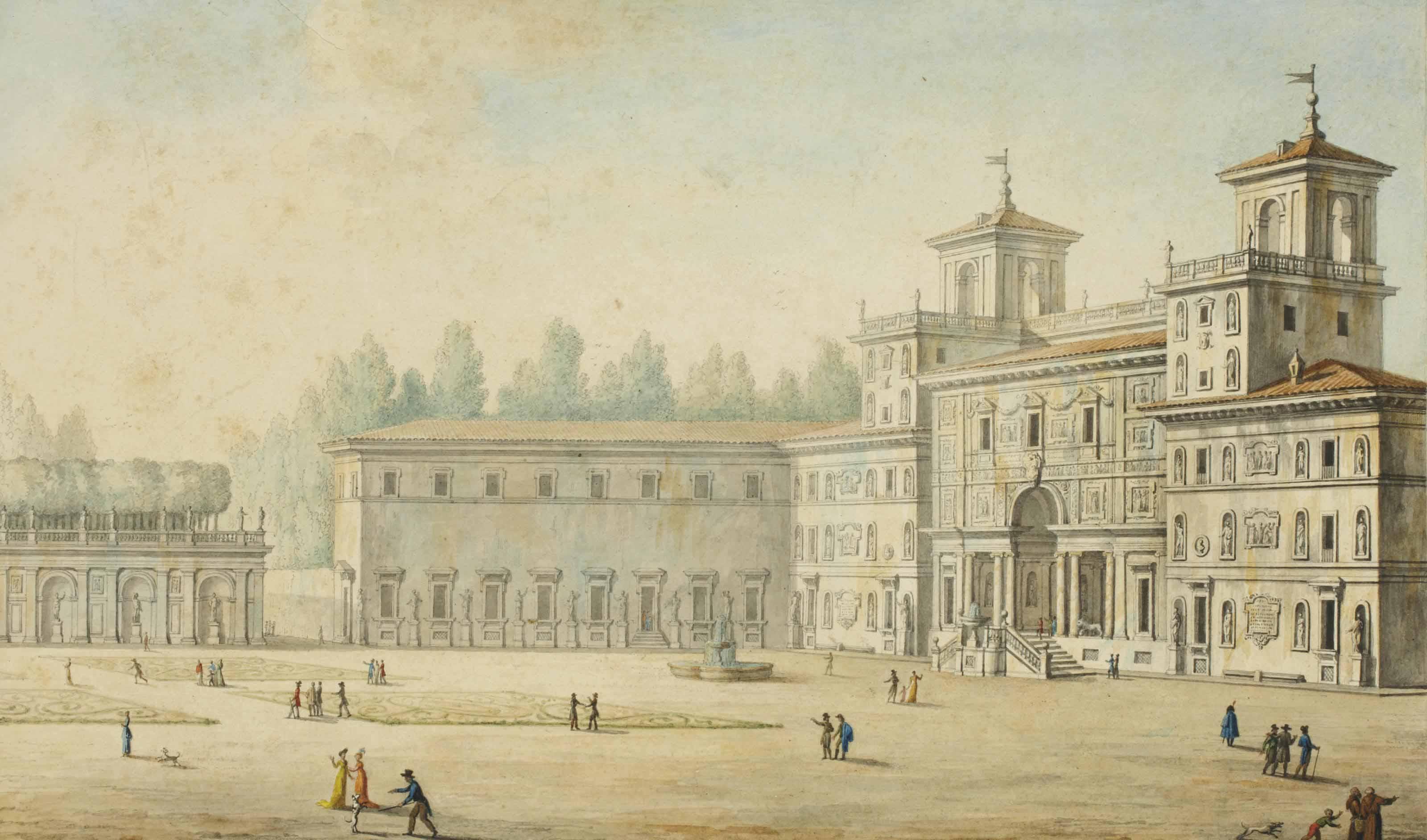 Elie-Honore Montagny - Vue de la villa Médicis à Rome
