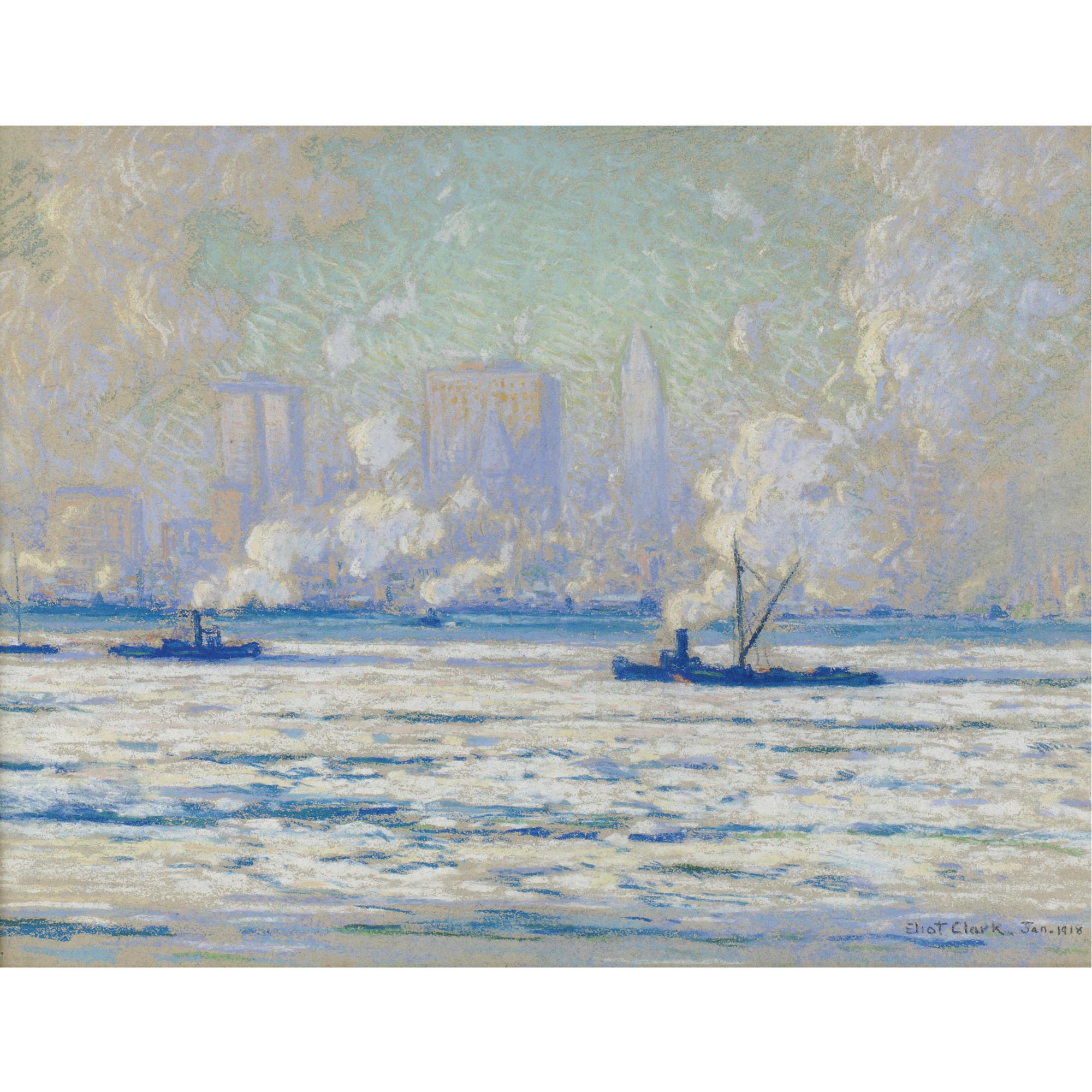 Eliot Candee Clark - Winter View Of New York From The Hudson River