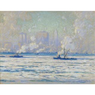 Eliot Candee Clark - Winter View Of New York From The Hudson River