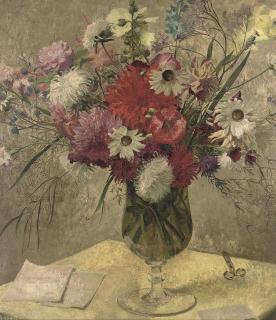 Eliot Hodgkin - Summer flowers in a glass vase