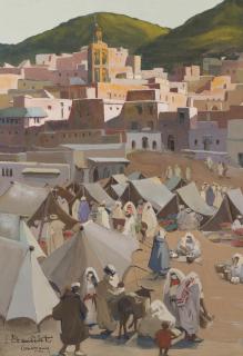 Elisabeth Dandelot - Scène De Marché À Ouezzan