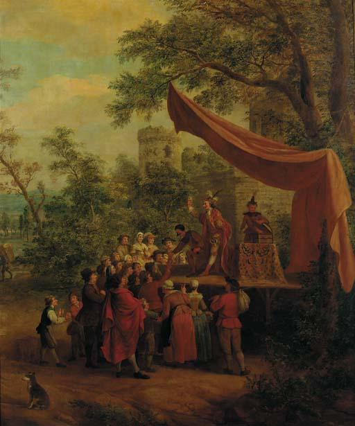 Elisabeth Seldron - A Mountebank Selling Potions To An Audience Before A Castle Wall