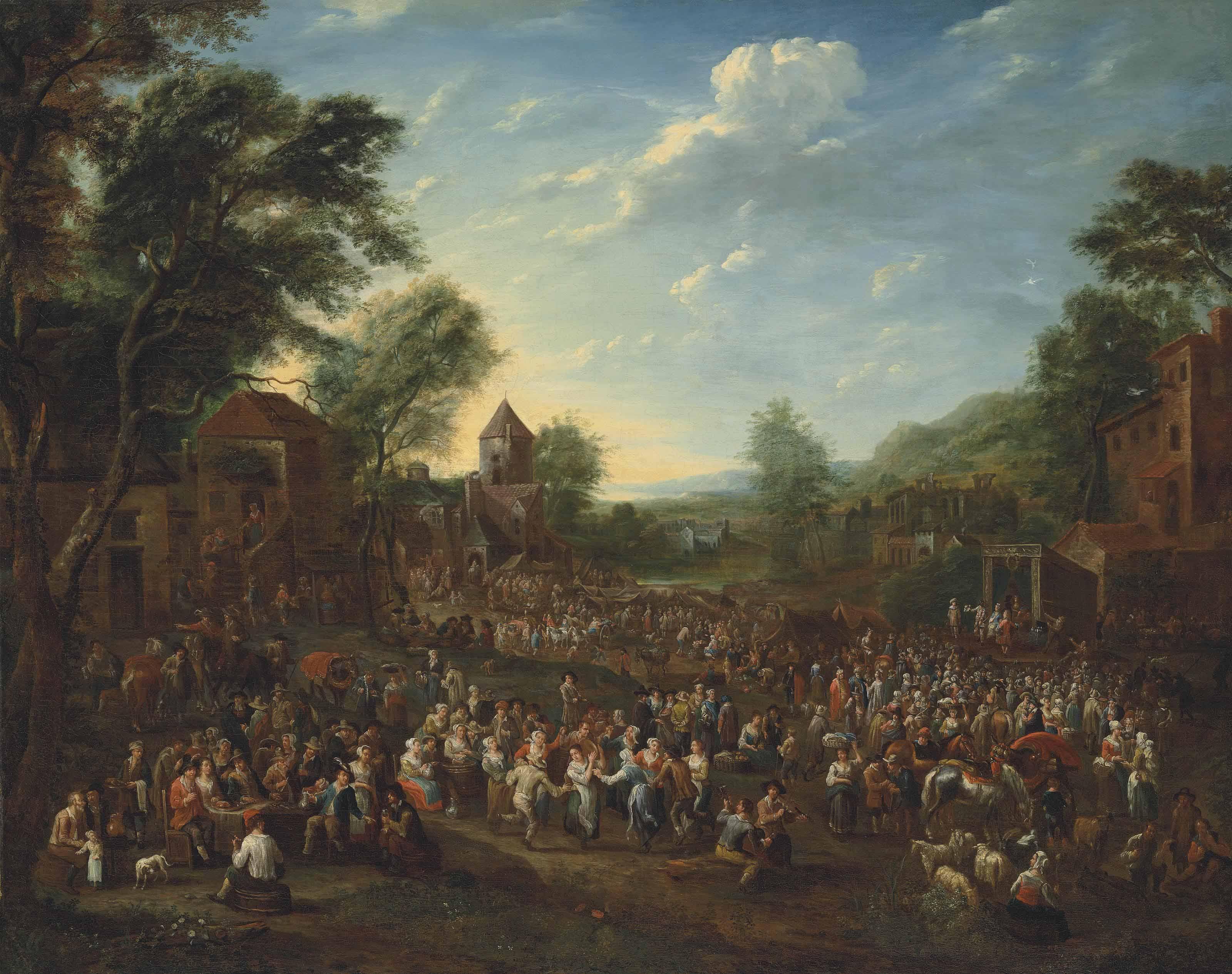 Elisabeth Seldron - A Village Kermesse With Revellers Dancing And Making Merry