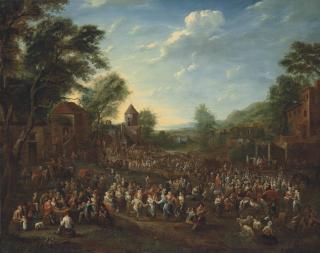 Elisabeth Seldron - A Village Kermesse With Revellers Dancing And Making Merry