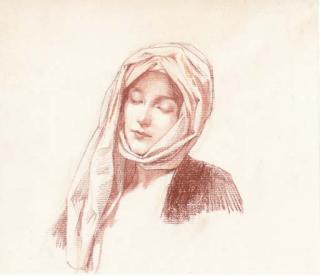 Elisabeth Sonrel - A Portrait of A Woman With Her Head Wrapped In Cloth, Her Eyes Closed