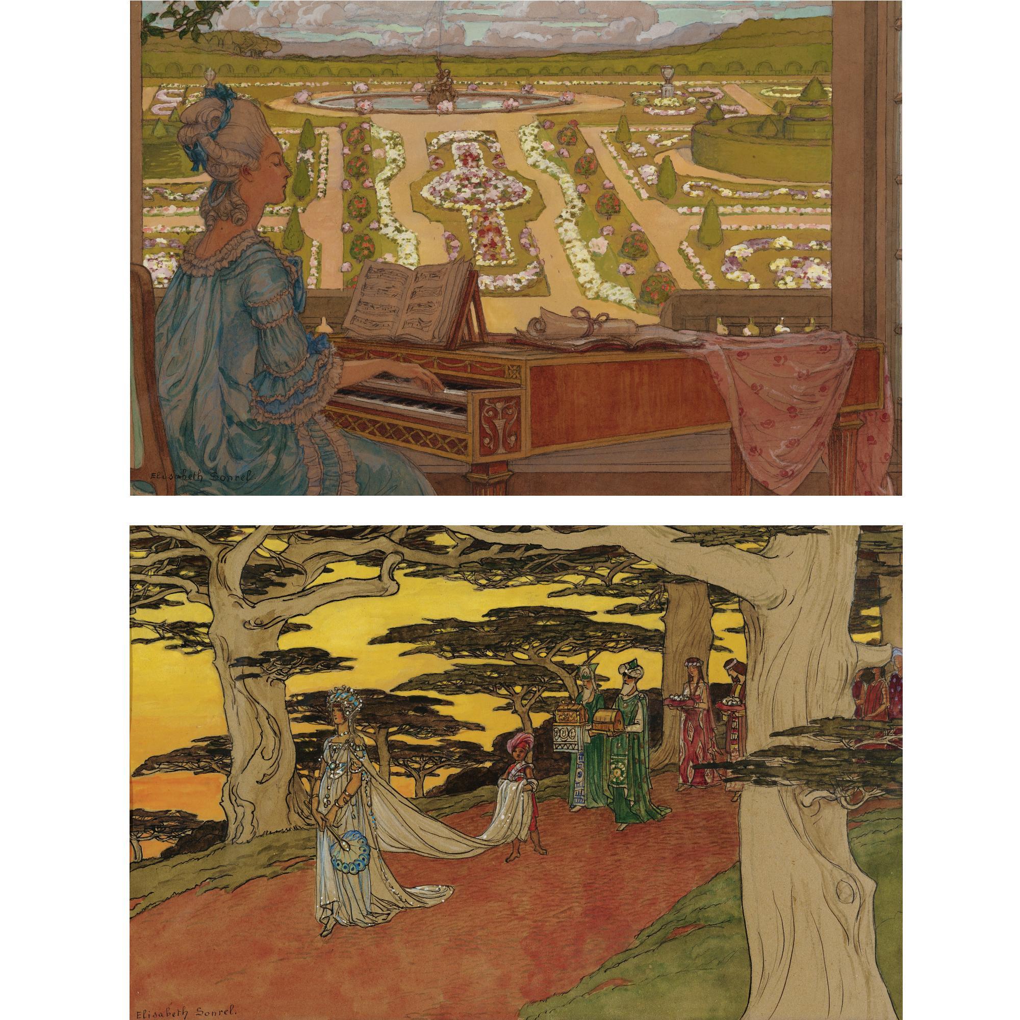 Elisabeth Sonrel - A Springtime Recital And Bridal Procession: A Pair Of Watercolors