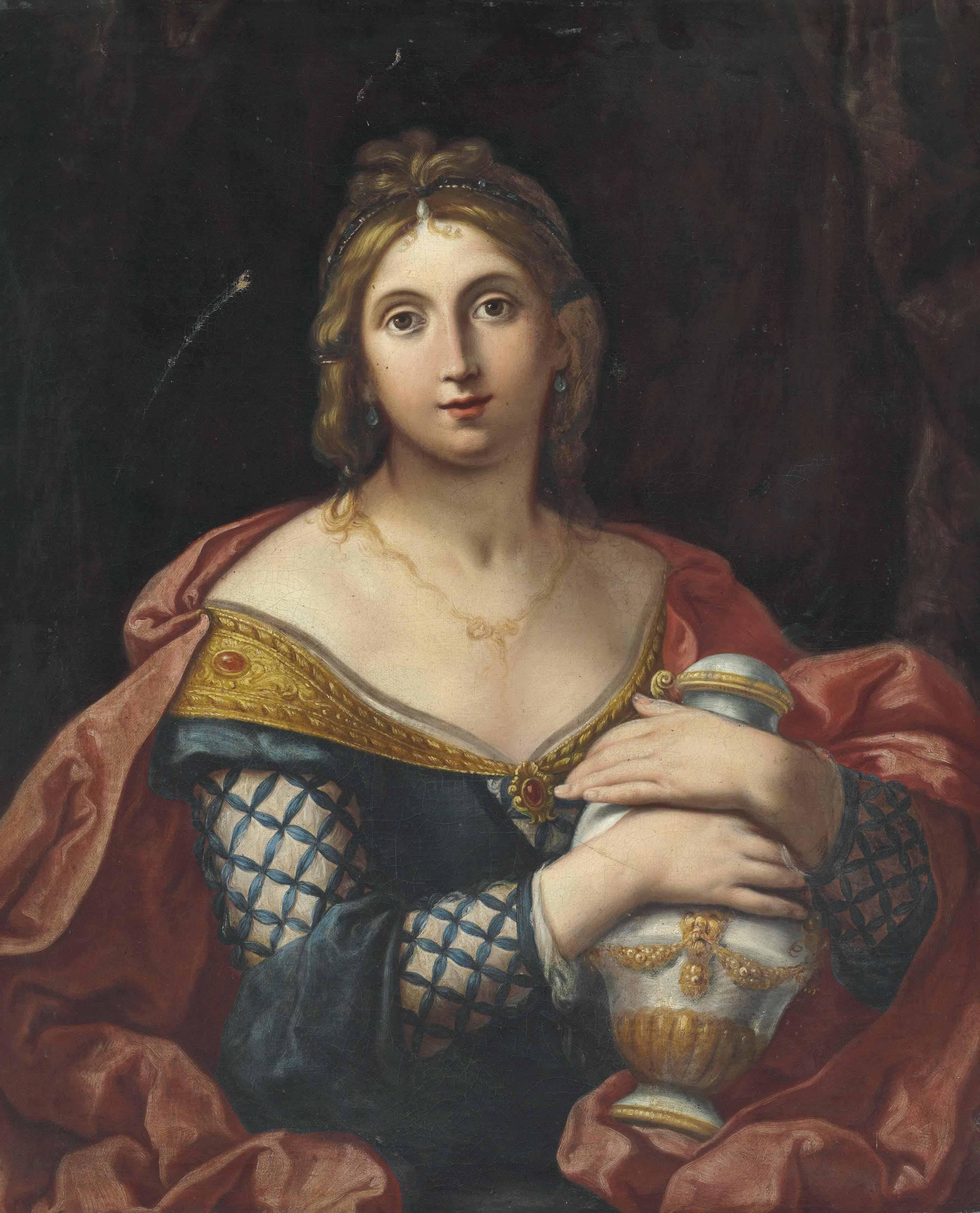Elisabetta Sirani - Portrait of a lady, half-length, as Pandora or Artemisia
