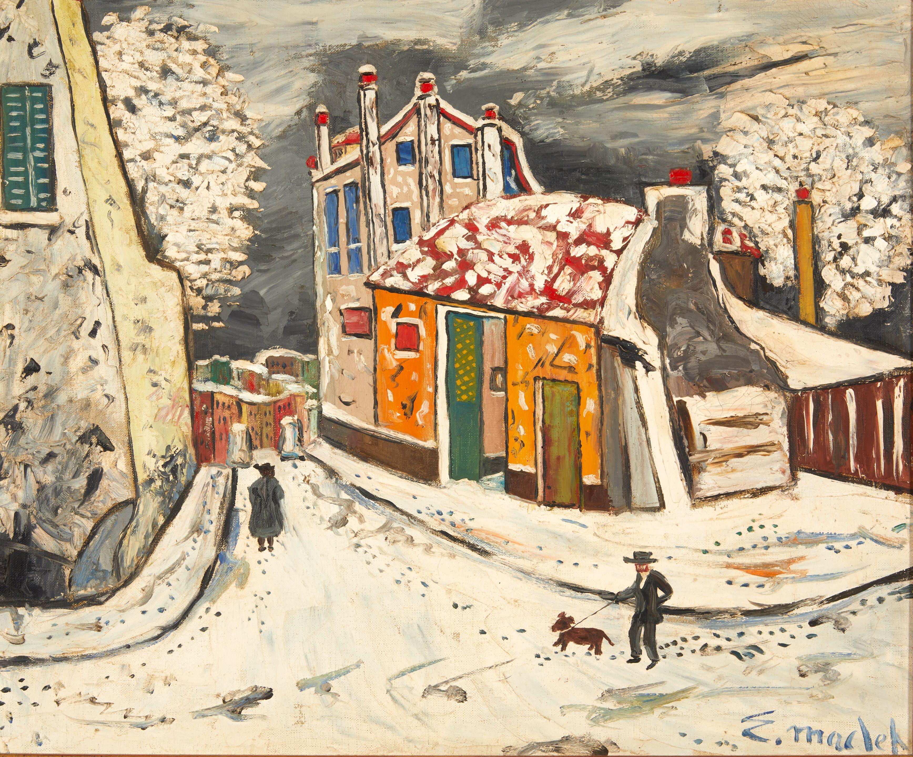 Elisée Maclet - Street in Winter 18 1/4 x 21 3/4 in. (46.4 x 55.2 cm) framed 25 3/4 x 29 1/4 x 2 1/2 in.