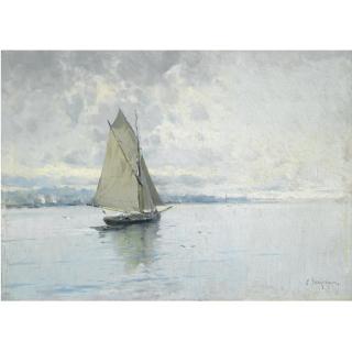 Eliseo Meifrén - Spanish marina Con Barco (Seascape With Sailing Boat)