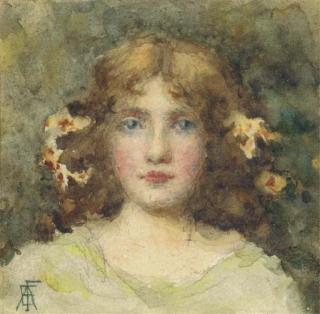 Elizabeth Adela Stanhope Forbes, A.R.W.S. - Portrait of A Young Girl, Bust-Length, With Flowers In Her Hair