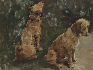 Elizabeth Adela Stanhope Forbes, A.R.W.S. - Two terriers: Study for \'The Half Holiday\'