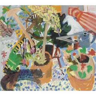 Elizabeth Cope - Still Life With Cat And Flowers