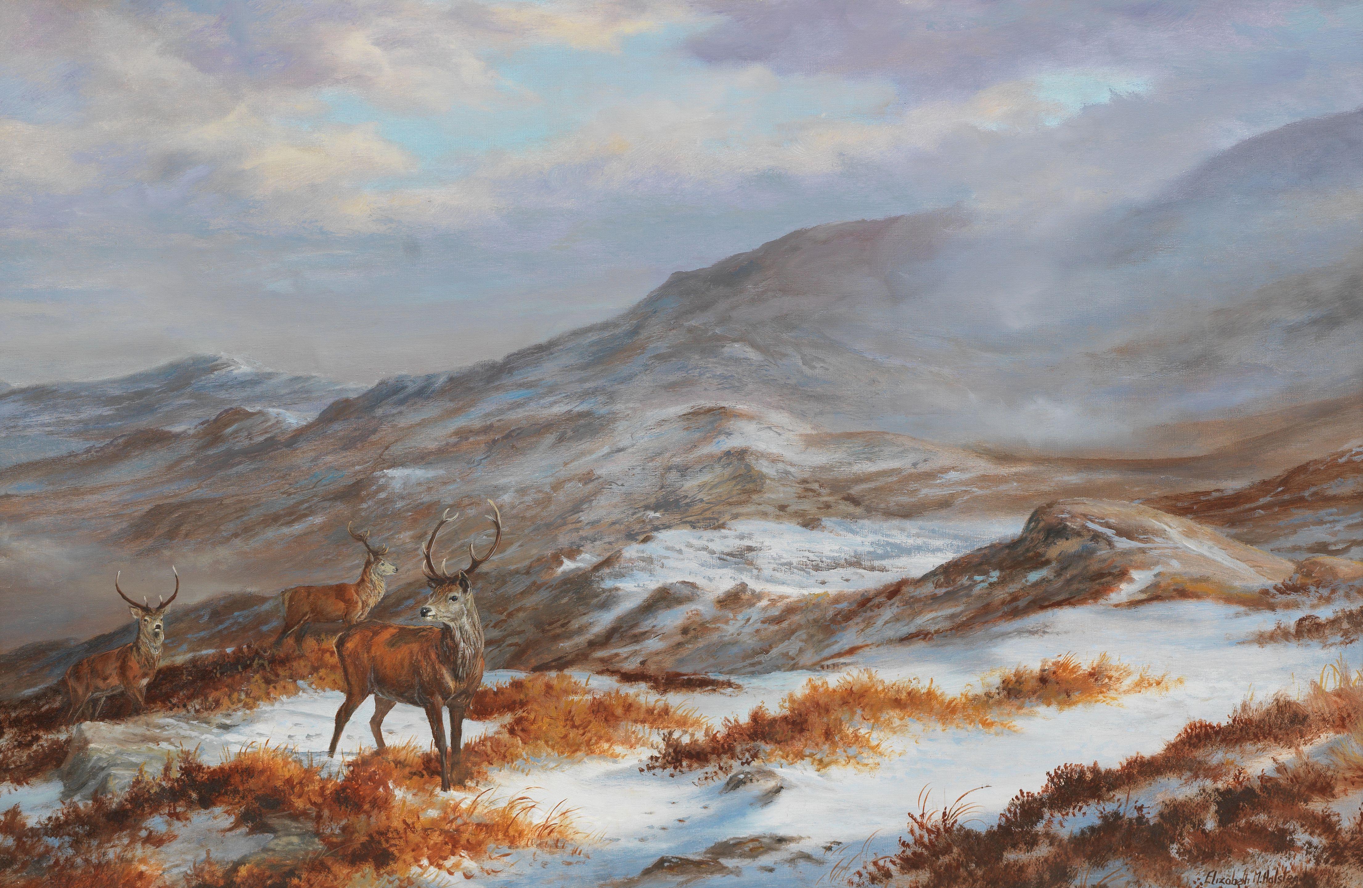 Elizabeth Halstead - High Tops & Deer in a Glen 39 x 60cm (15 3/8 x 23 5/8in) & 28 x 38cm (11 x 14 15/16in) (2)