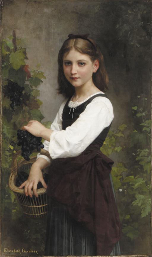 Elizabeth Jane Gardner Bouguereau - A Young Girl Holding a Basket of Grapes