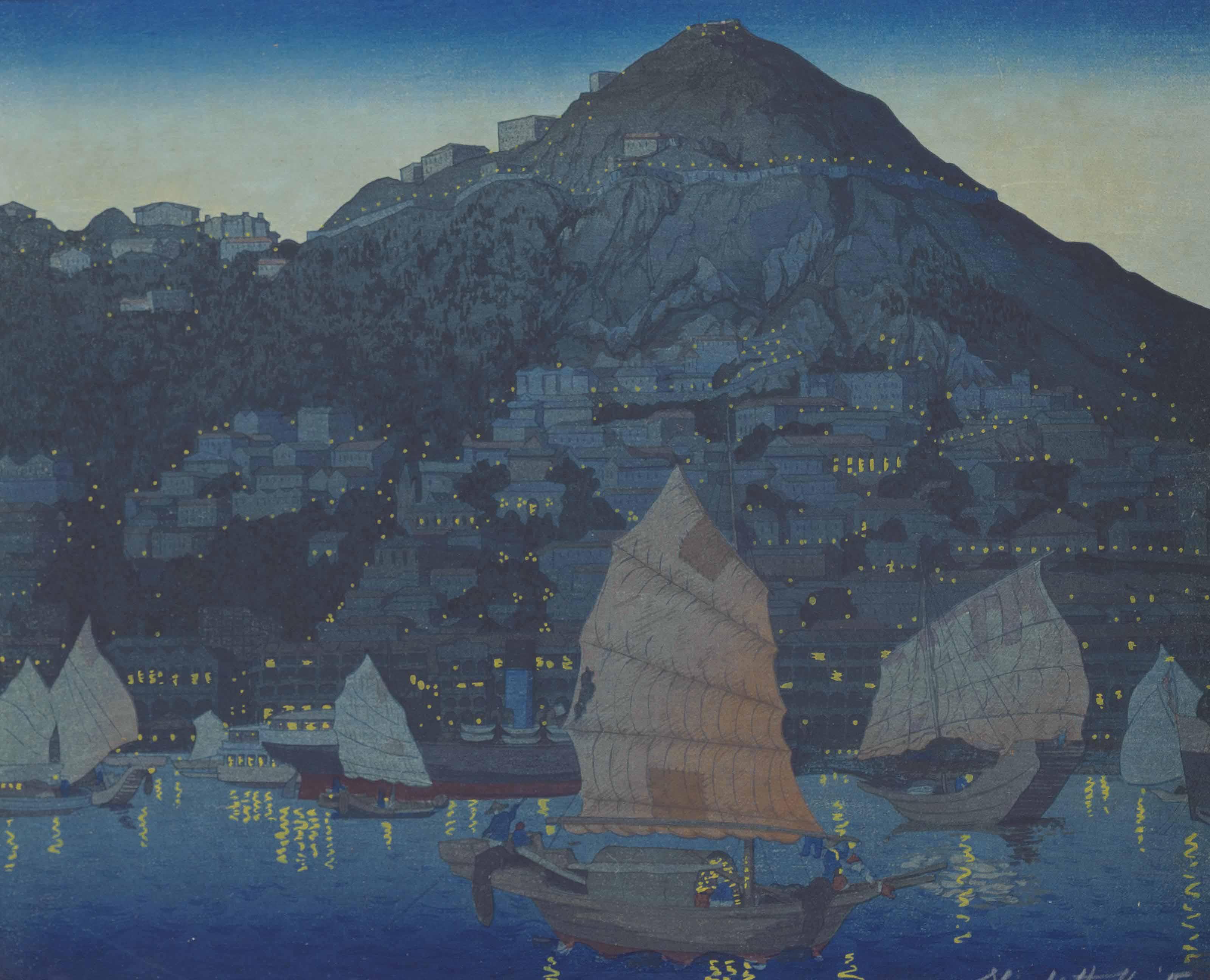 Elizabeth Keith - Hong Kong Harbour at night; and East Gate Seoul