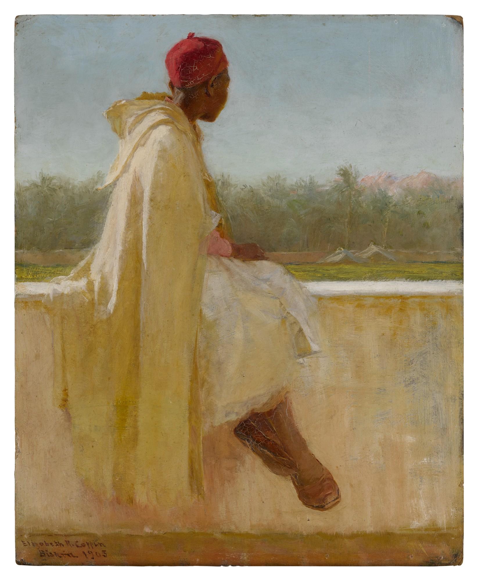 Elizabeth R. Coffin - Arab Boy (front); Landscape with Horse-Drawn Hay Wagon (back)