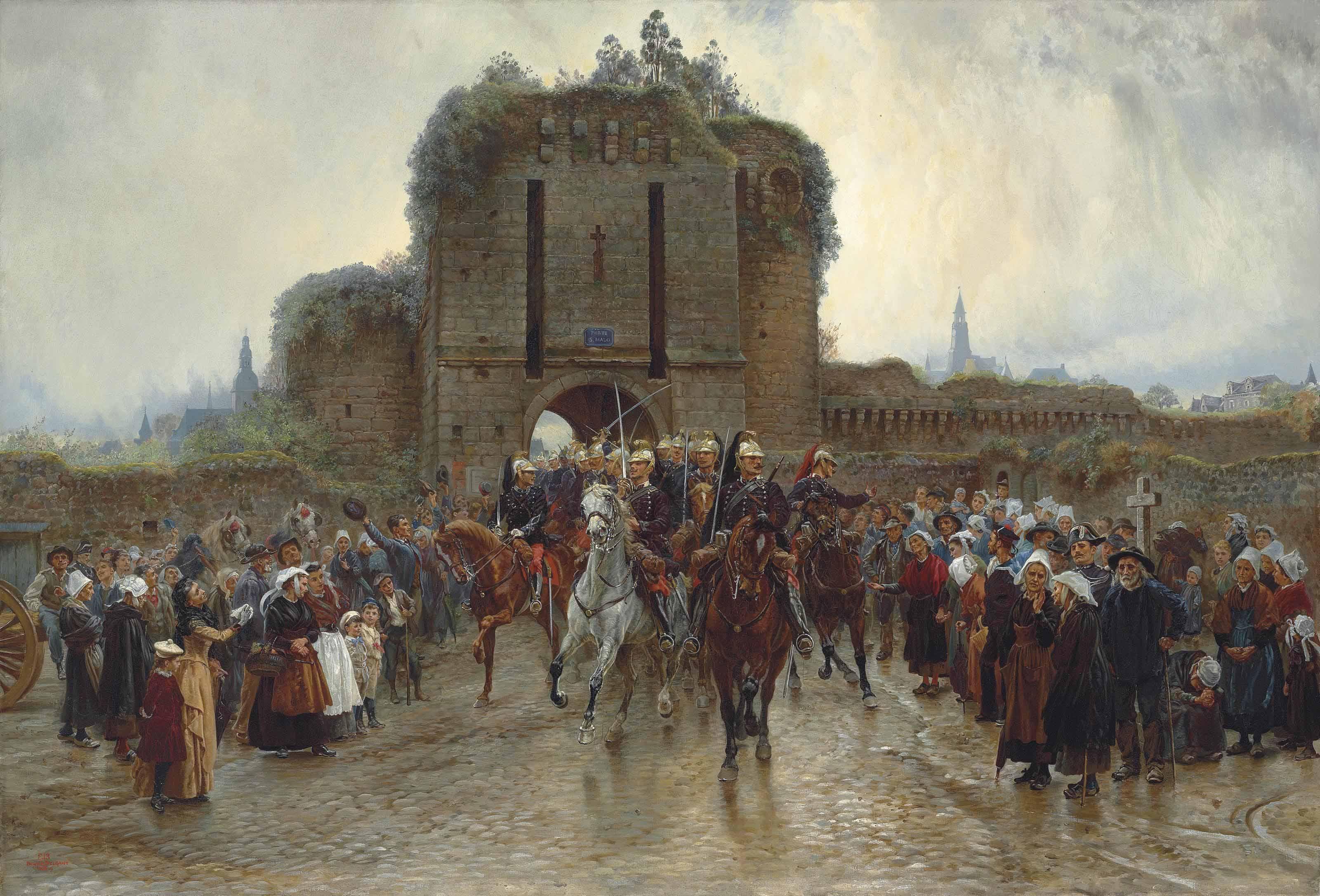 Elizabeth Southerden Thompson, Lady Butler - To The Front: French Cavalry Leaving A Breton City On The Declaration Of War