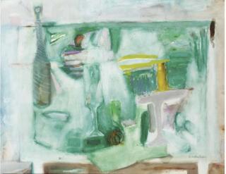 Elizabeth Violet Blackadder, R.A., R.S.A., R.S.W. - Still life, green and grey