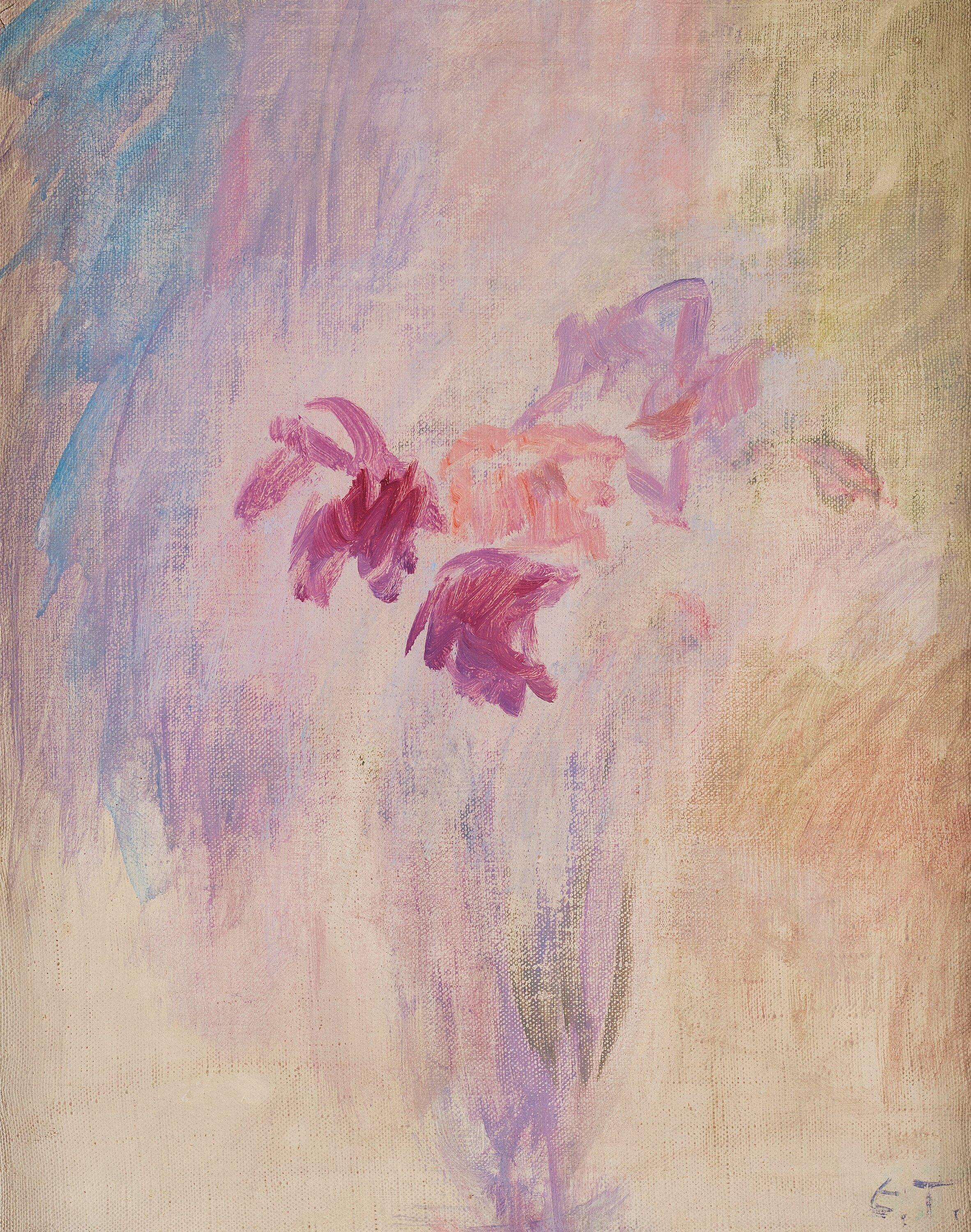 Ellen Thesleff - Flowers, red in violet vase against violet fund.