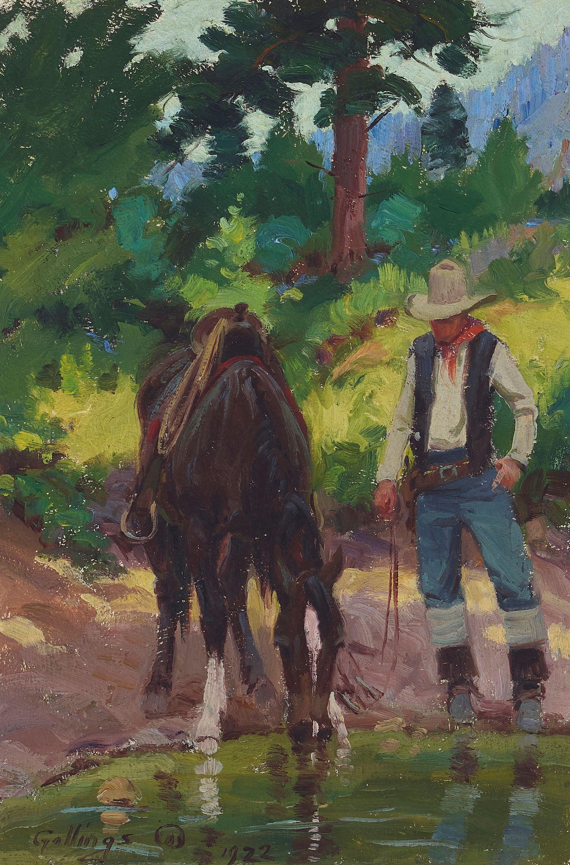 Elling William Gollings - Cowboy Watering his Horse