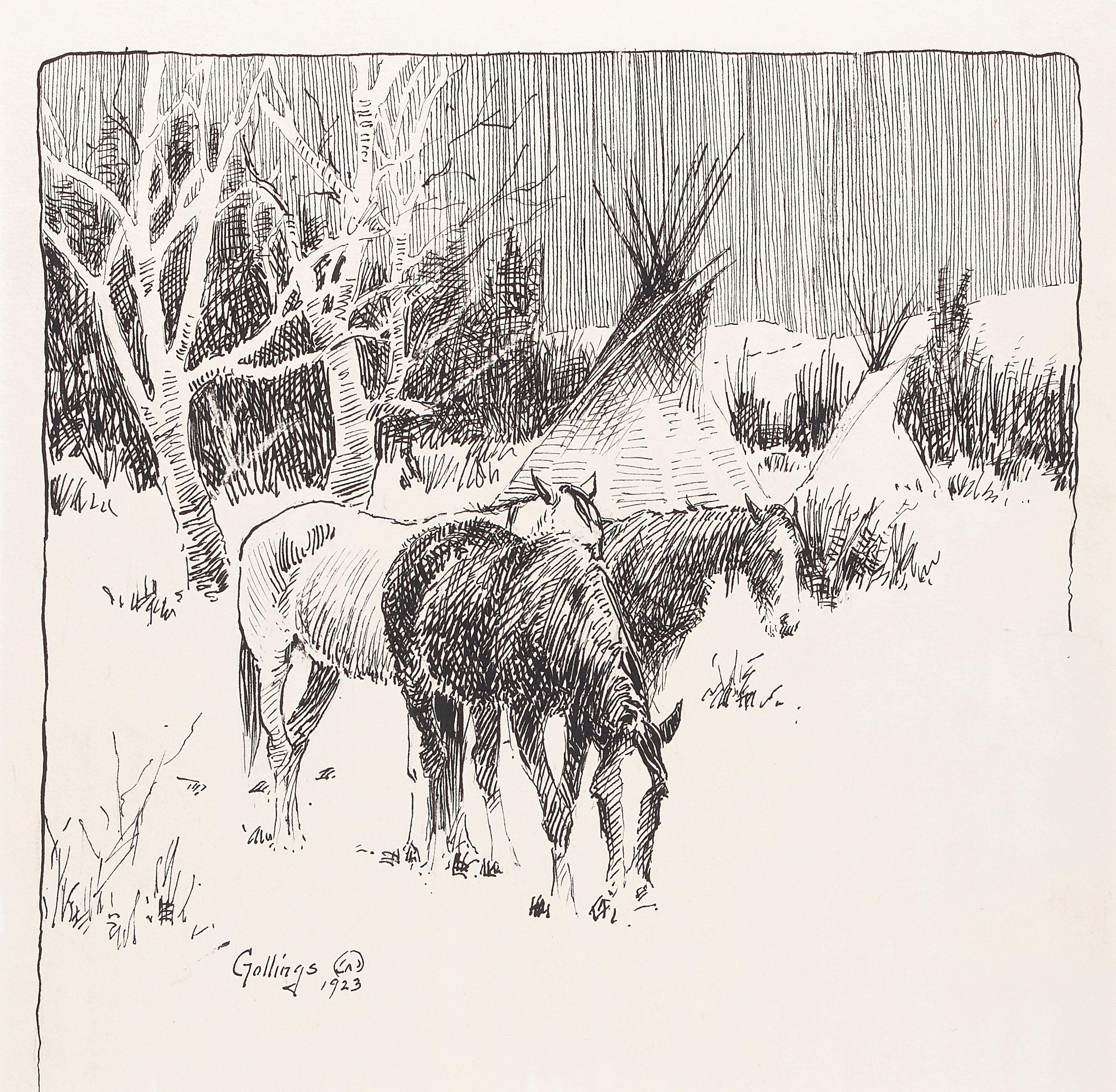 Elling William Gollings - Three Horses near Tipis