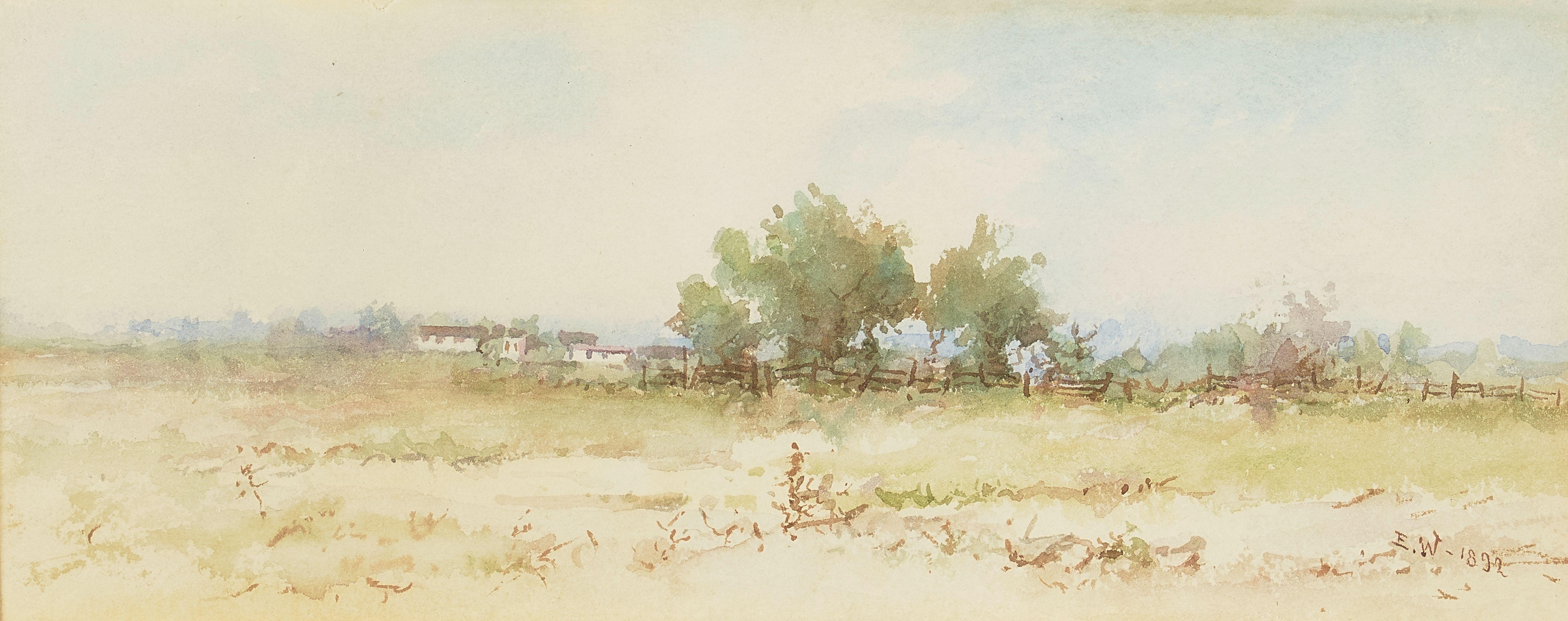 Elmer Wachtel - Sunny Slope Ranch (San Gabriel Valley) sight 5 1/4 x 12 in. framed 12 3/4 x 19 1/2 in.