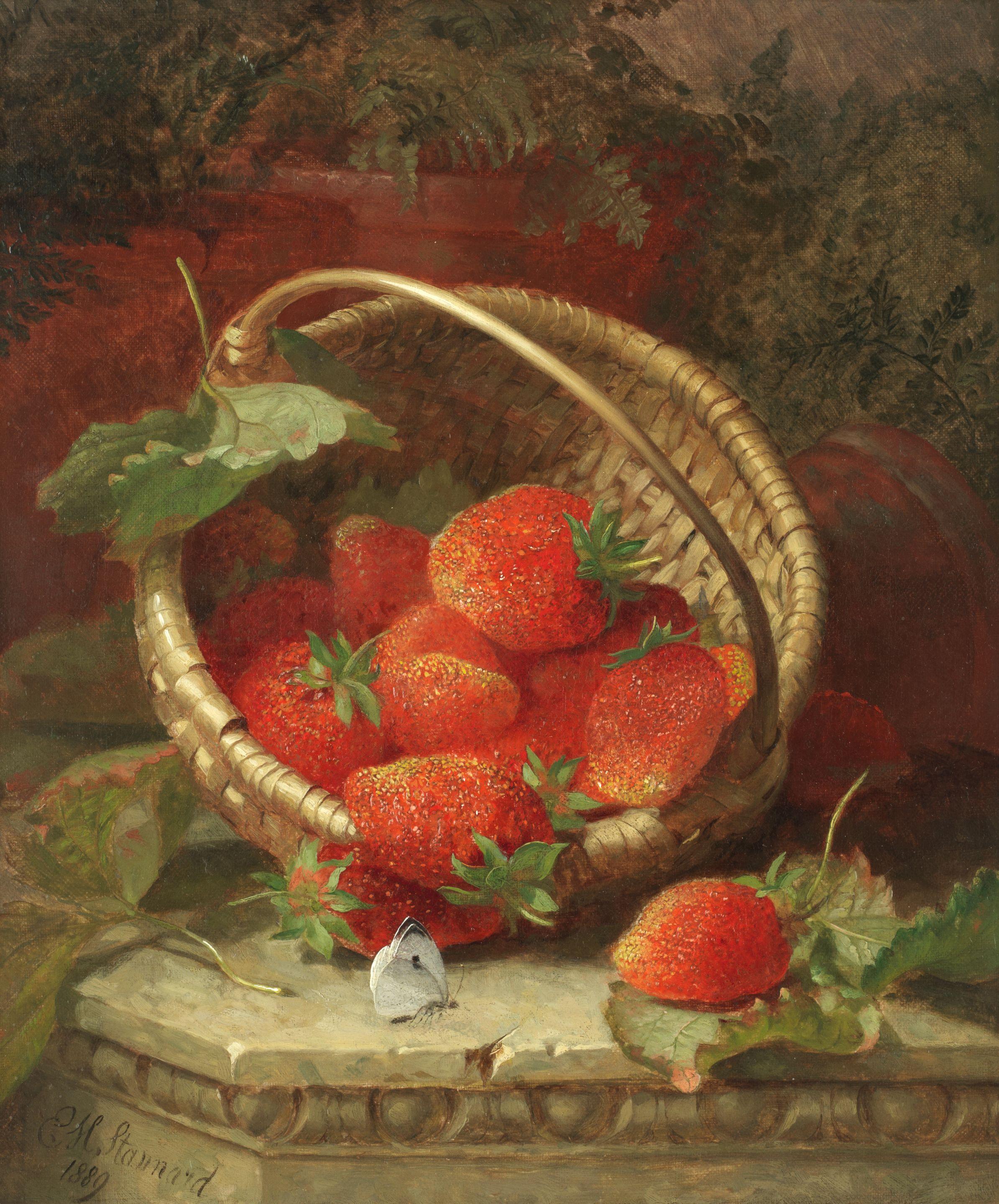 Eloise Harriet Stannard - Still Life Of Strawberries With A Cabbage White Butterfly