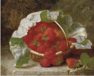Eloise Harriet Stannard - Strawberries and cabbage leaf in a wicker basket