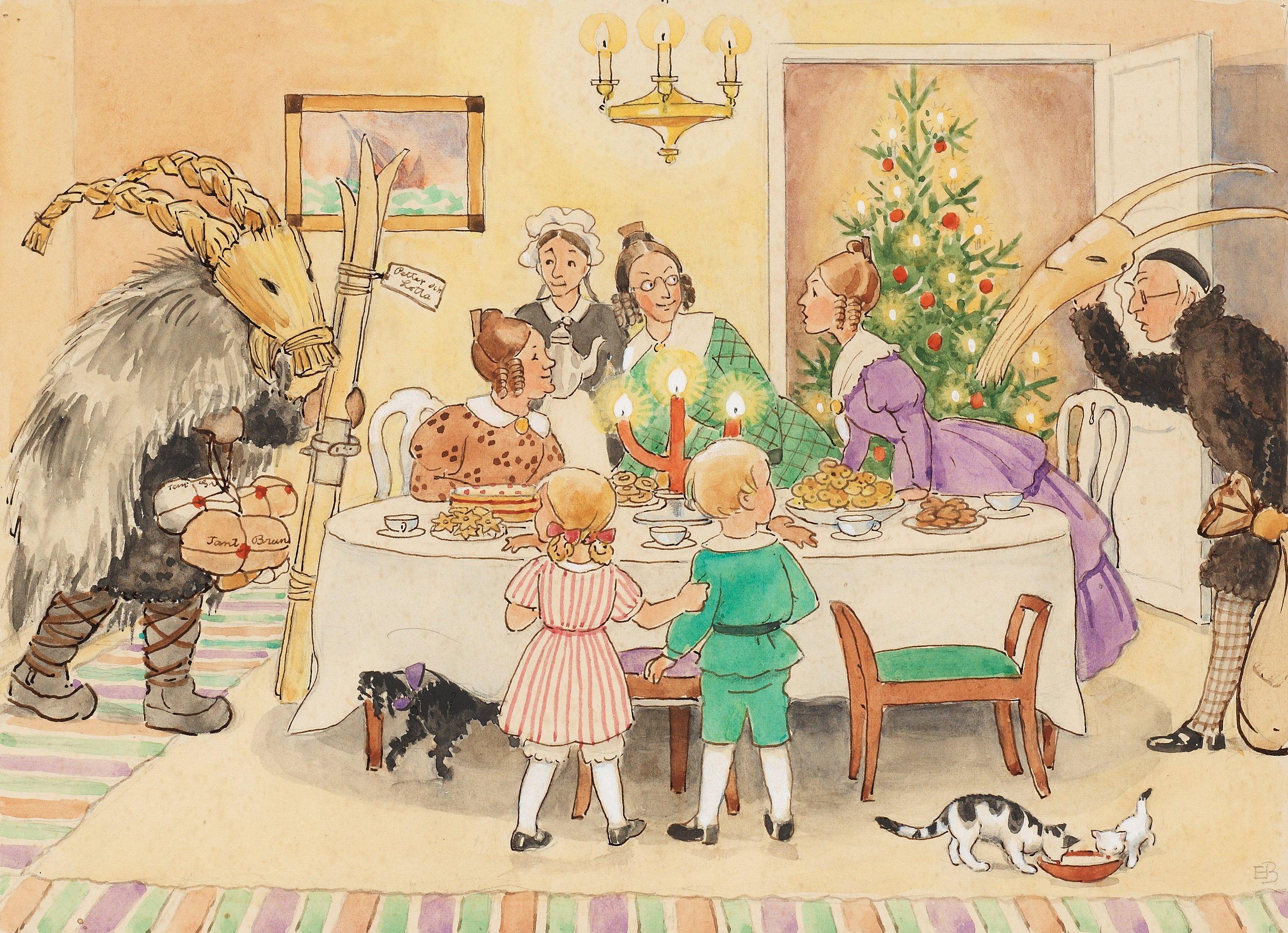 Elsa Beskow - Petter och Lotta överraskas av två julbockar