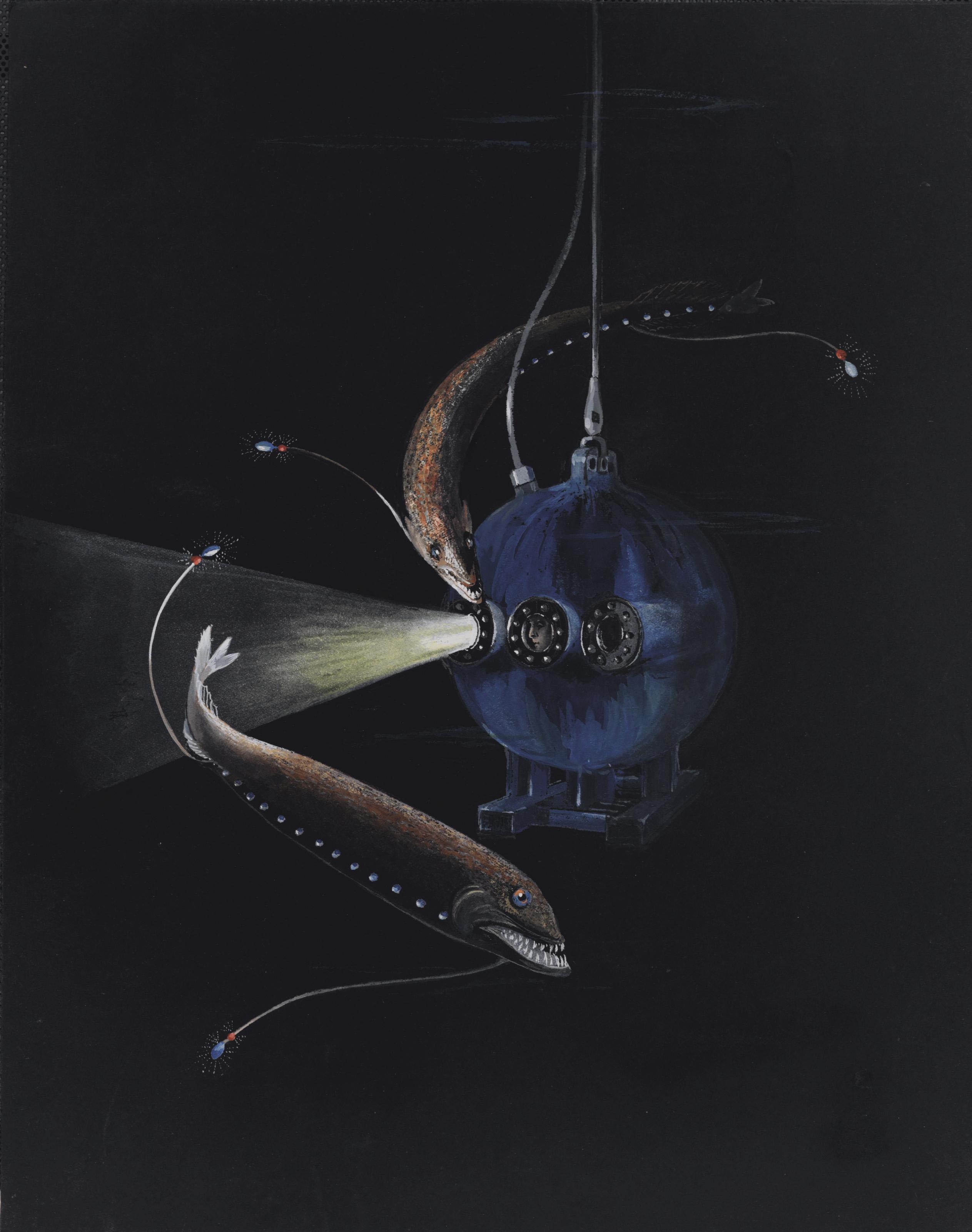 Else Bostelmann - Two Deep Sea Creatures Swim Around the Bathysphere