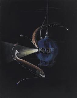 Else Bostelmann - Two Deep Sea Creatures Swim Around the Bathysphere