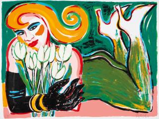 Elvira Bach - Liegende mit Tulpen