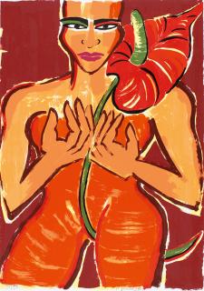 Elvira Bach - ohne Titel (Mit Anthurie)