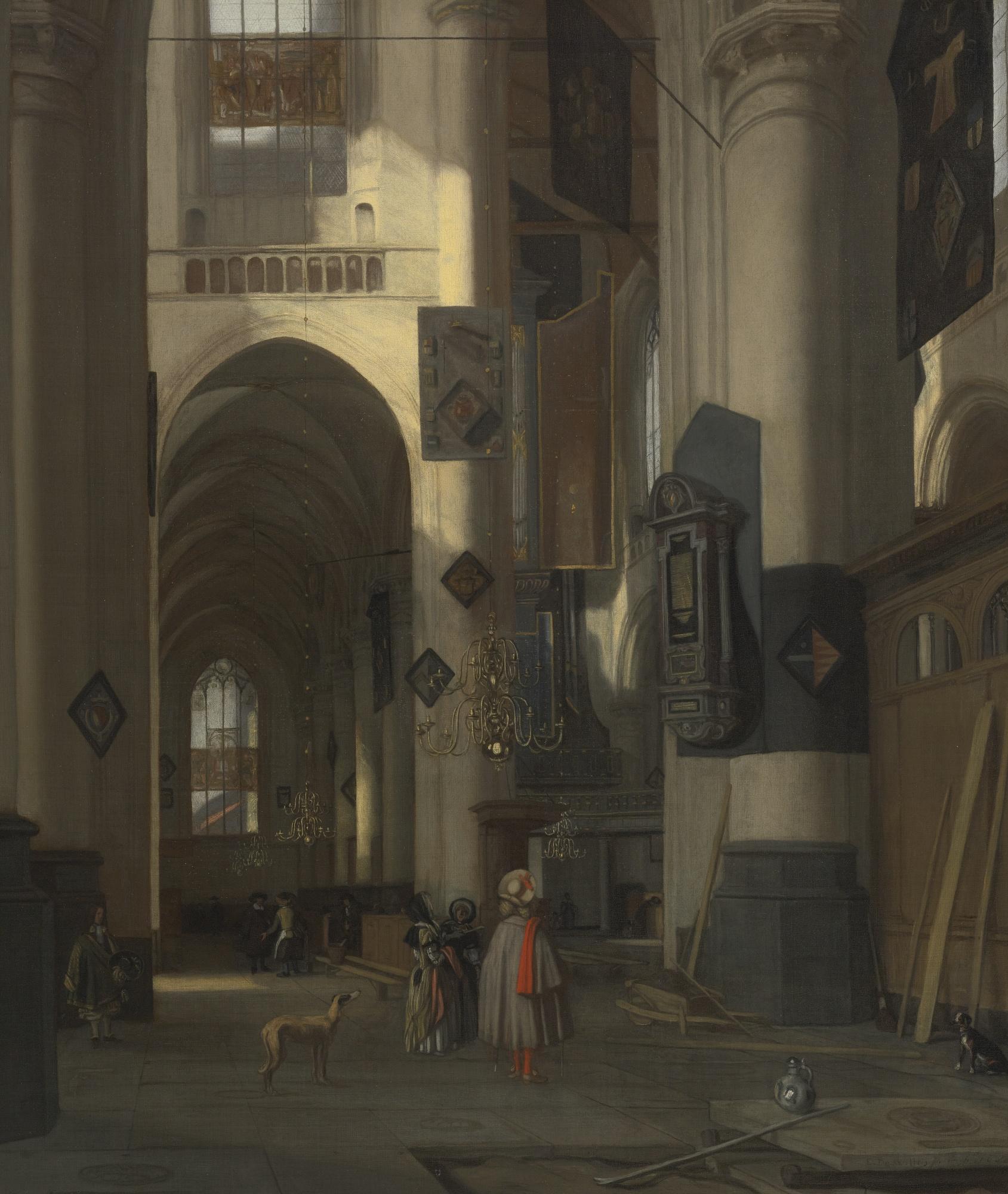 Emanuel De Witte - A Church Interior With Elements Of The Oude Kerk And Nieuwe Kerk In Amsterdam, The Epitaph Of Cornelis Johannes De Haan To The Right