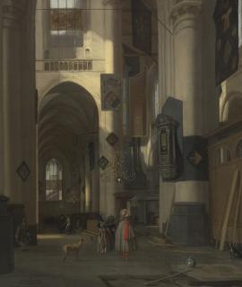 Emanuel De Witte - A Church Interior With Elements Of The Oude Kerk And Nieuwe Kerk In Amsterdam, The Epitaph Of Cornelis Johannes De Haan To The Right
