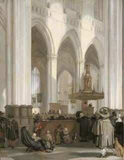 Emanuel de Witte - The interior of the Nieuwe Kerk, Amsterdam, looking north-east, with a sermon in progress