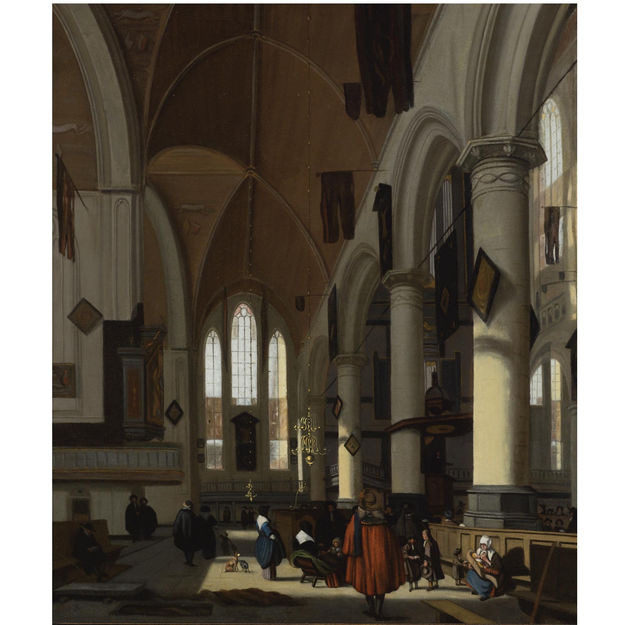 Emanuel de Witte - The Interior Of The Oude Kerk, Amsterdam, From The Northern Aisle Looking West