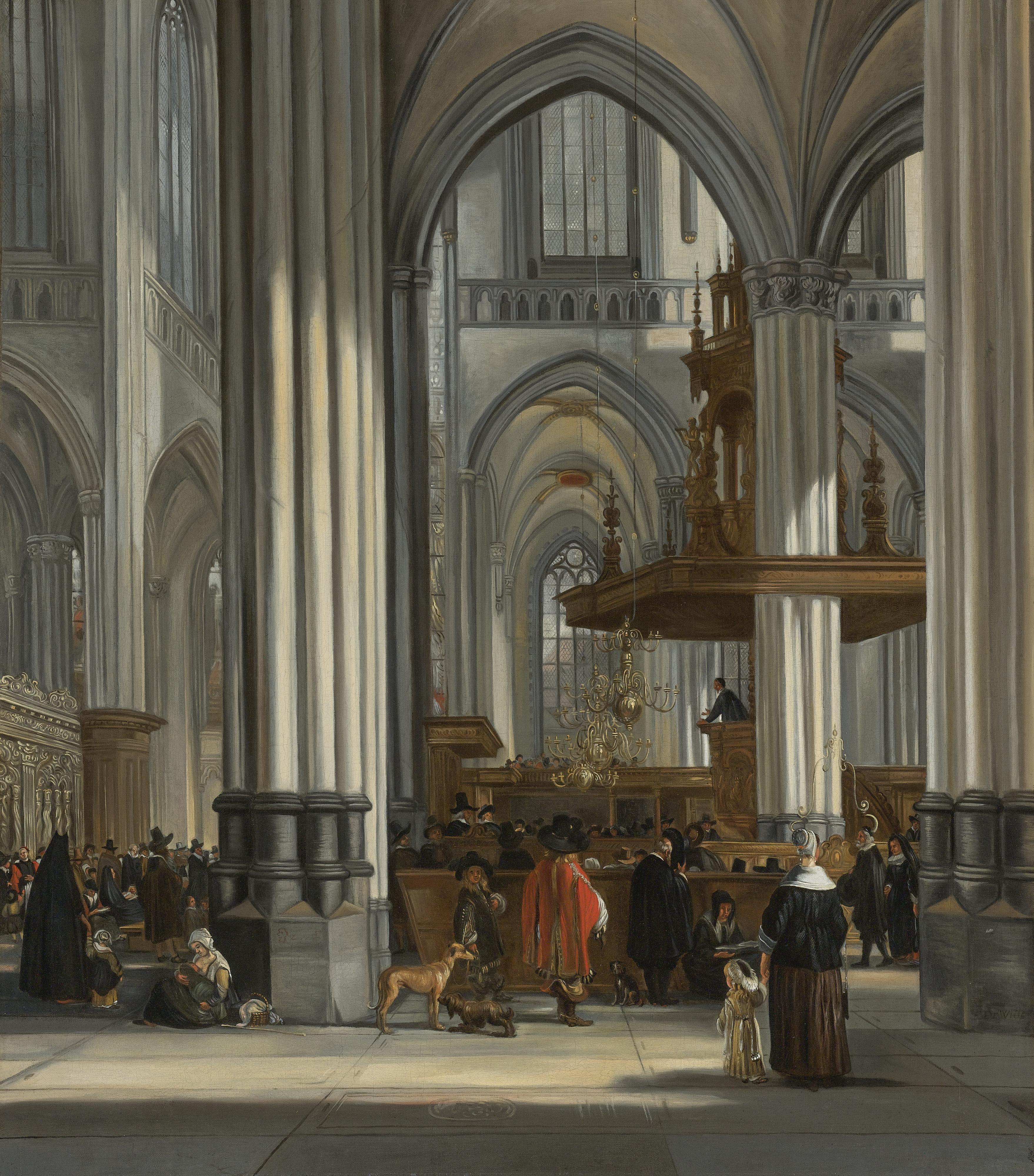 Emanuel De Witte - The Interior Of The Oude Kerk, Amsterdam With A Sermon In Progress