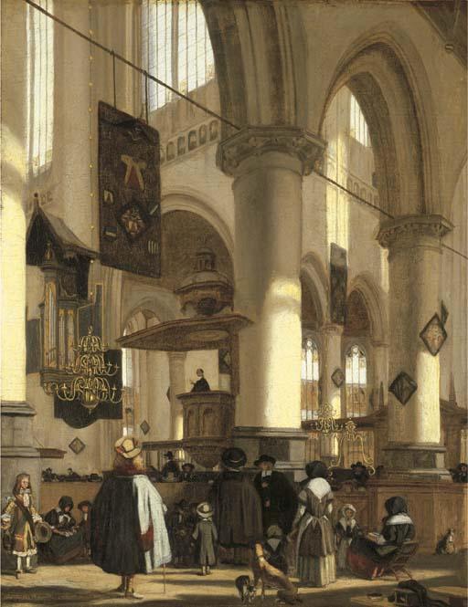 Emanuel De Witte - The interior of the Oude Kerk, Delft, with a sermon in progress
