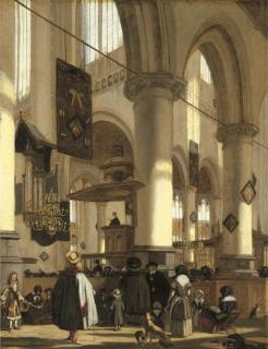 Emanuel De Witte - The interior of the Oude Kerk, Delft, with a sermon in progress