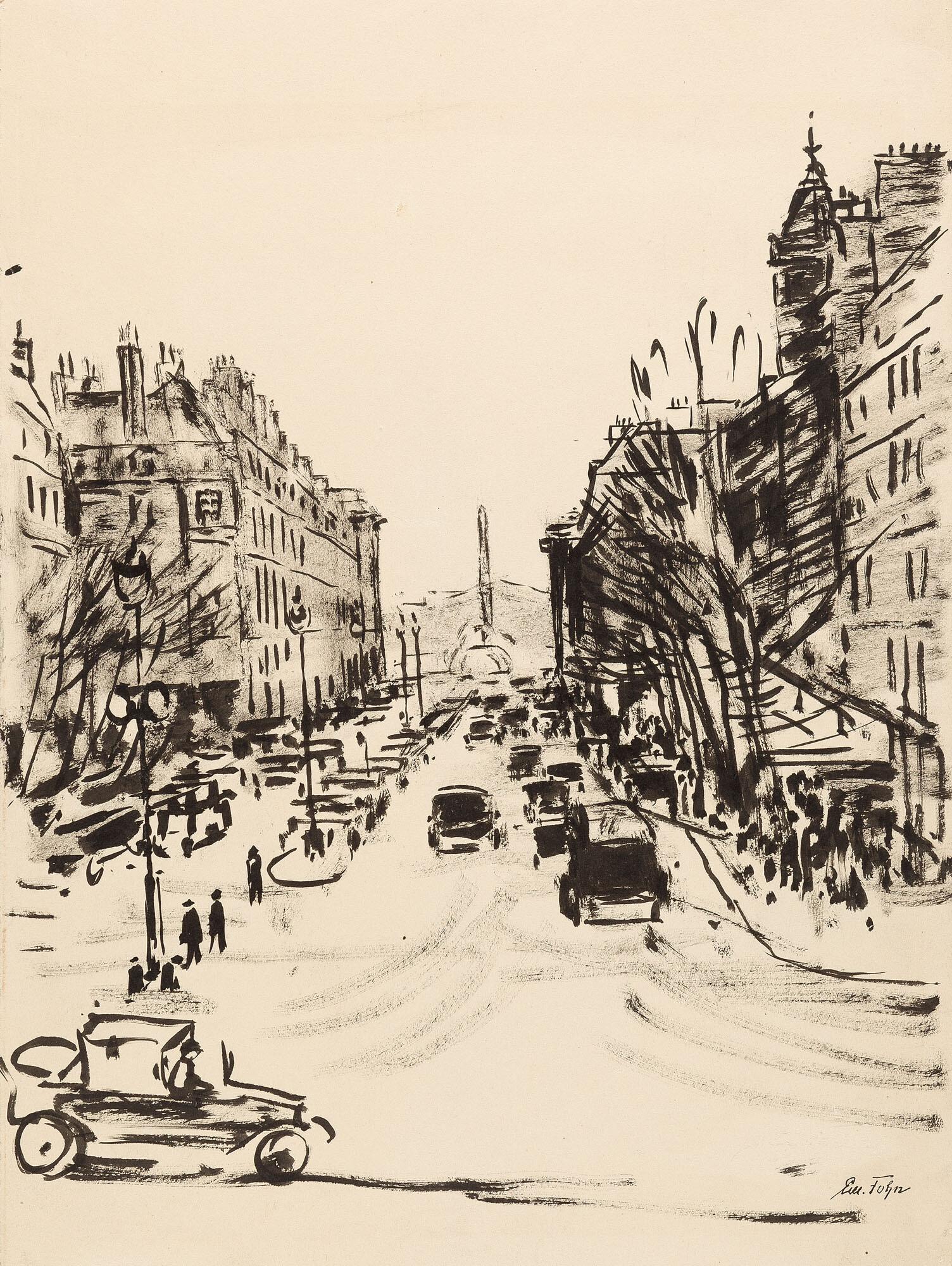 Emanuel Fohn - Recto: Straße in Paris gegen Place de la Concorde – Verso: Bei