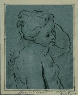 Emanuel Handmann - Weiblicher Halbakt mit erhobenem Arm.